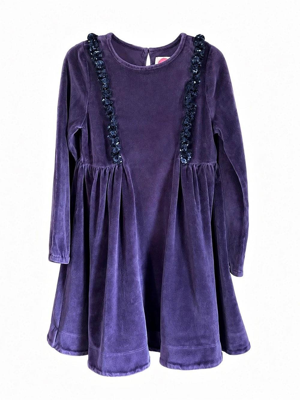 Mini Boden Girls 5-6Y Purple Velvet Sequin Ruffle Holiday Party Dress